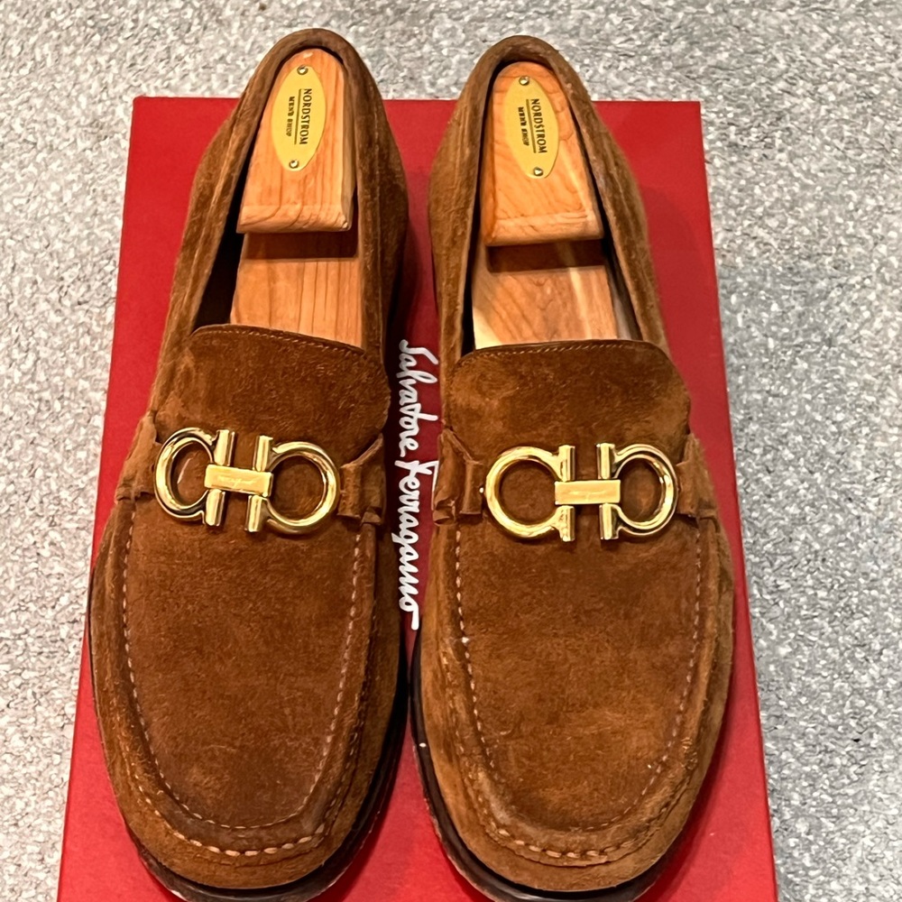 Salvatore Ferragamo Rolo Reversible Gancini Bit Suede Moccassins Loafers - Picture 4 of 6